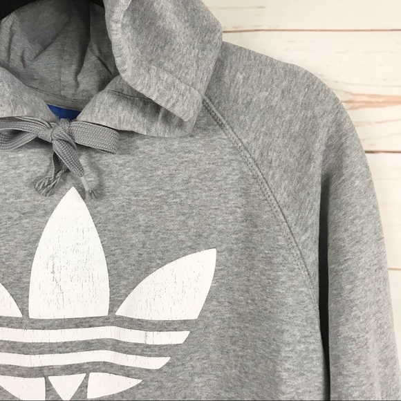 adidas Trefoil Logo Heather Gray Pullover Hoodie - Picture 12 of 14